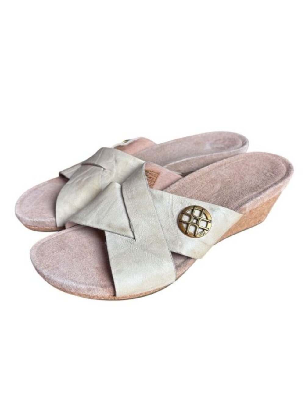 UGG Lyra Wedge Sandals in Antique White Leather - Women’s Sz 8